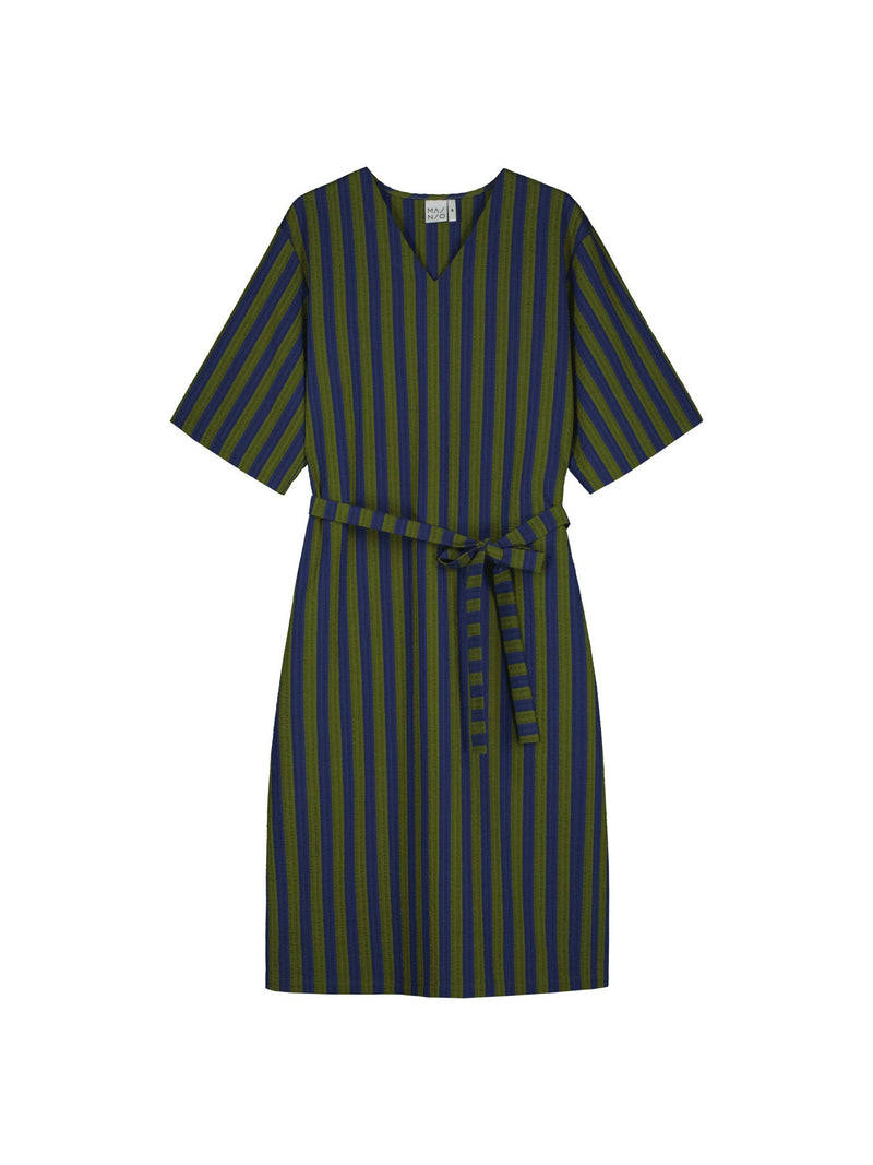 Stripy seersucker dress with belt, adults