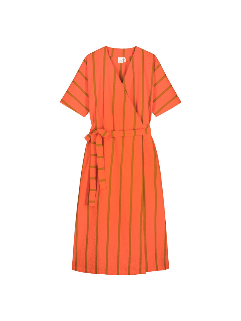 Ava Wrap Dress in Textured Seersucker, Scarlett