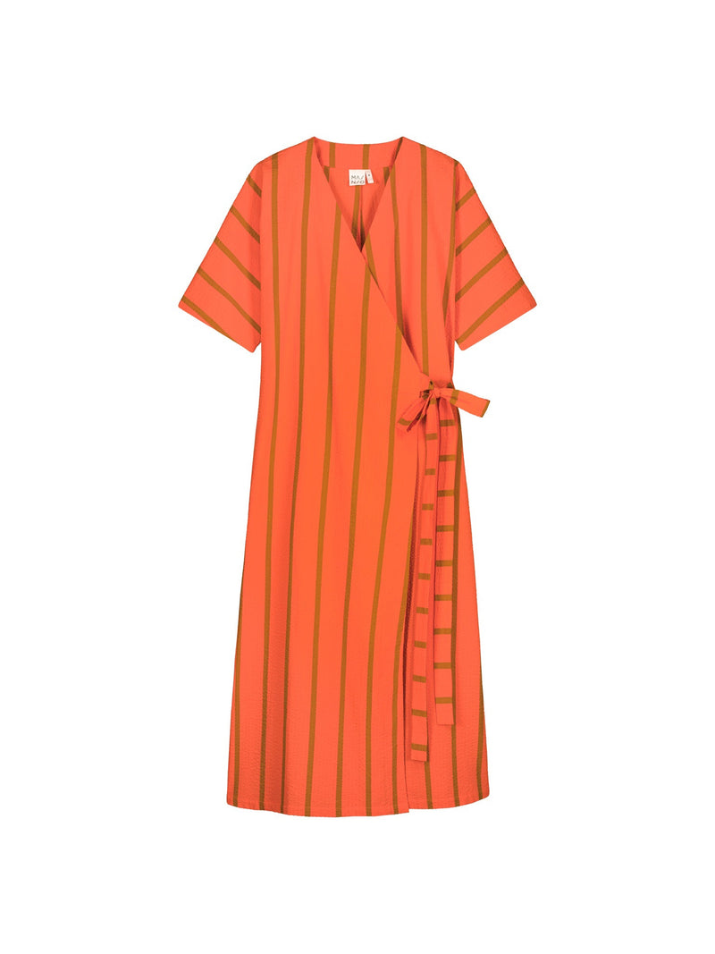 Ava Wrap Dress in Textured Seersucker, Scarlett