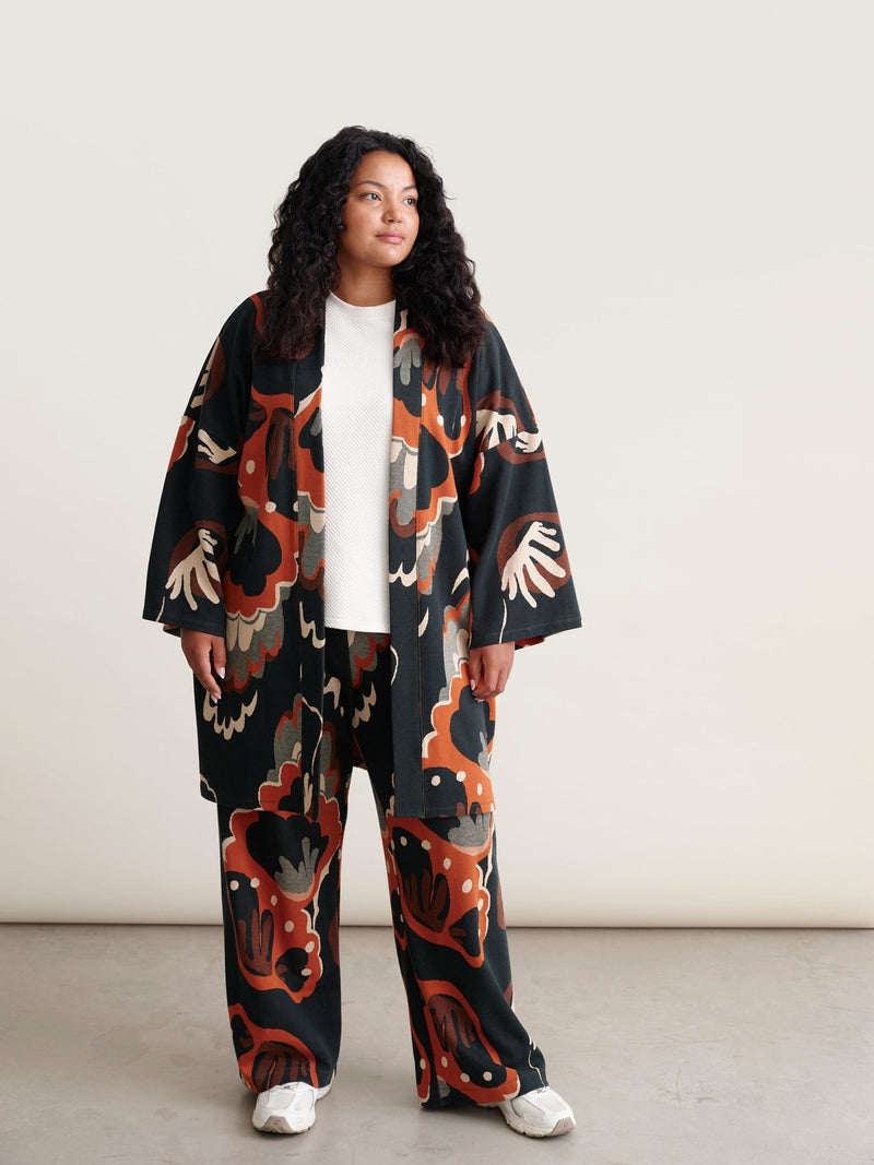 Seashell jacquard kimono jacket with belt – EN Mainio