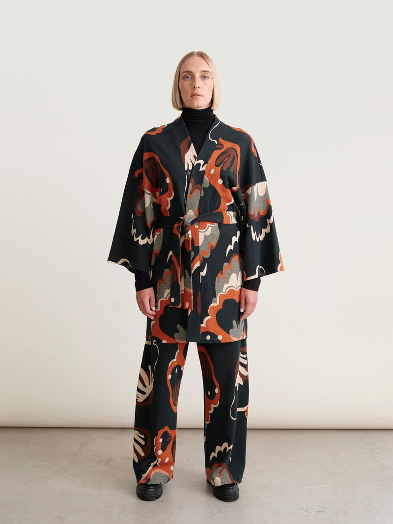 Seashell jacquard kimono jacket with belt – EN Mainio