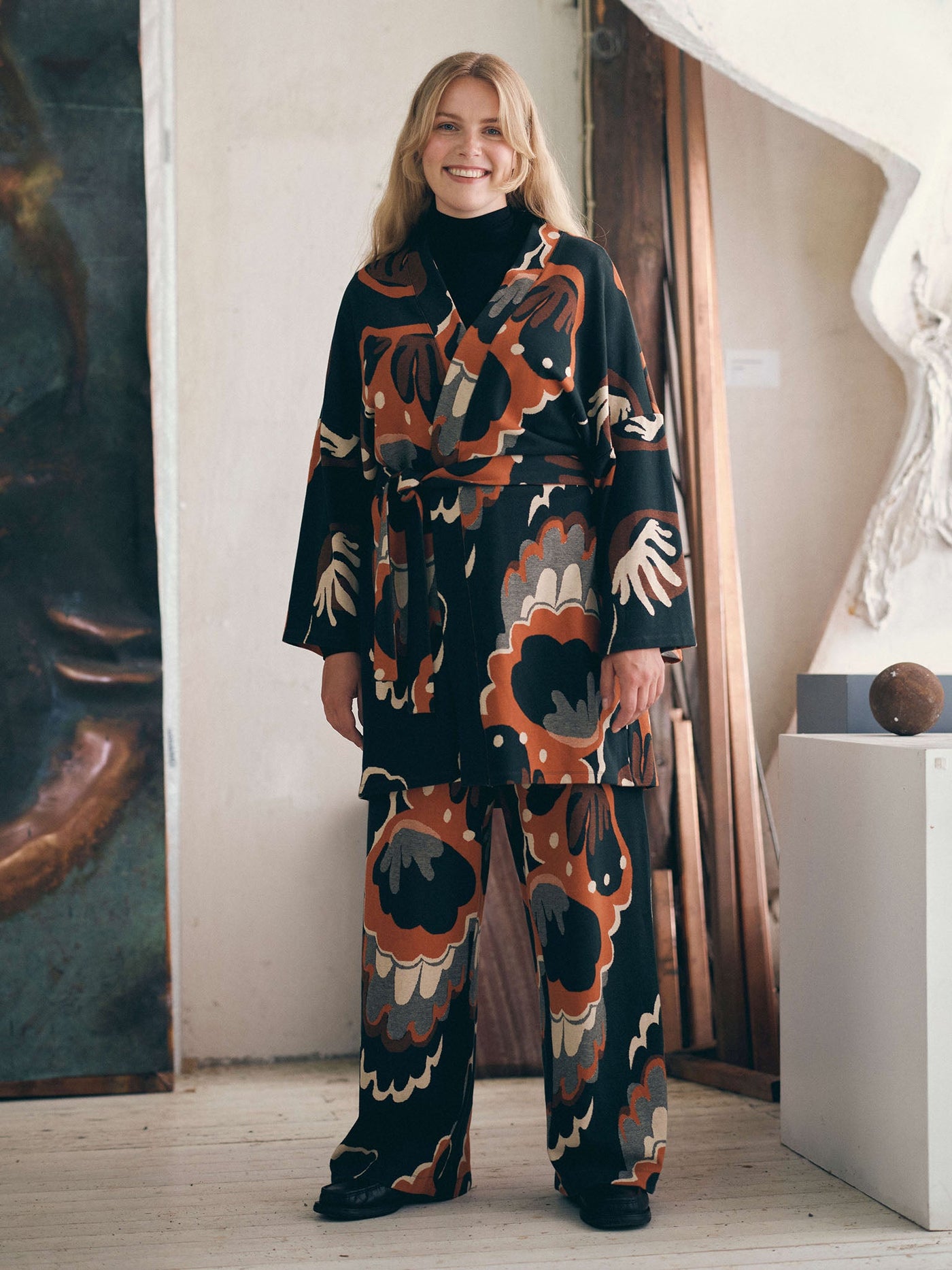 Seashell jacquard kimono jacket with belt – EN Mainio