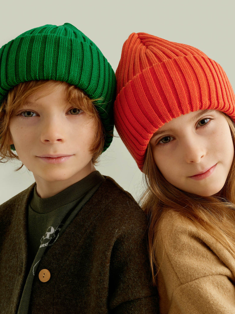 Merino Wool Beanie, cherry tomato