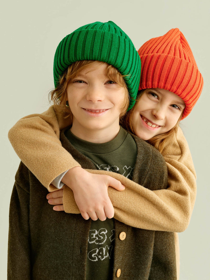 Merino Wool Beanie, cherry tomato