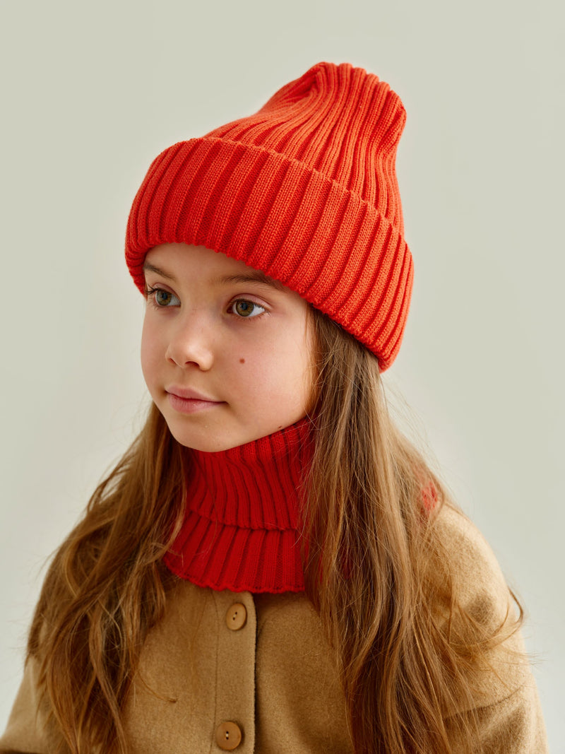 Merino Wool Beanie, cherry tomato