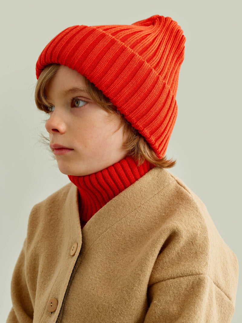 Merino Wool Beanie, cherry tomato