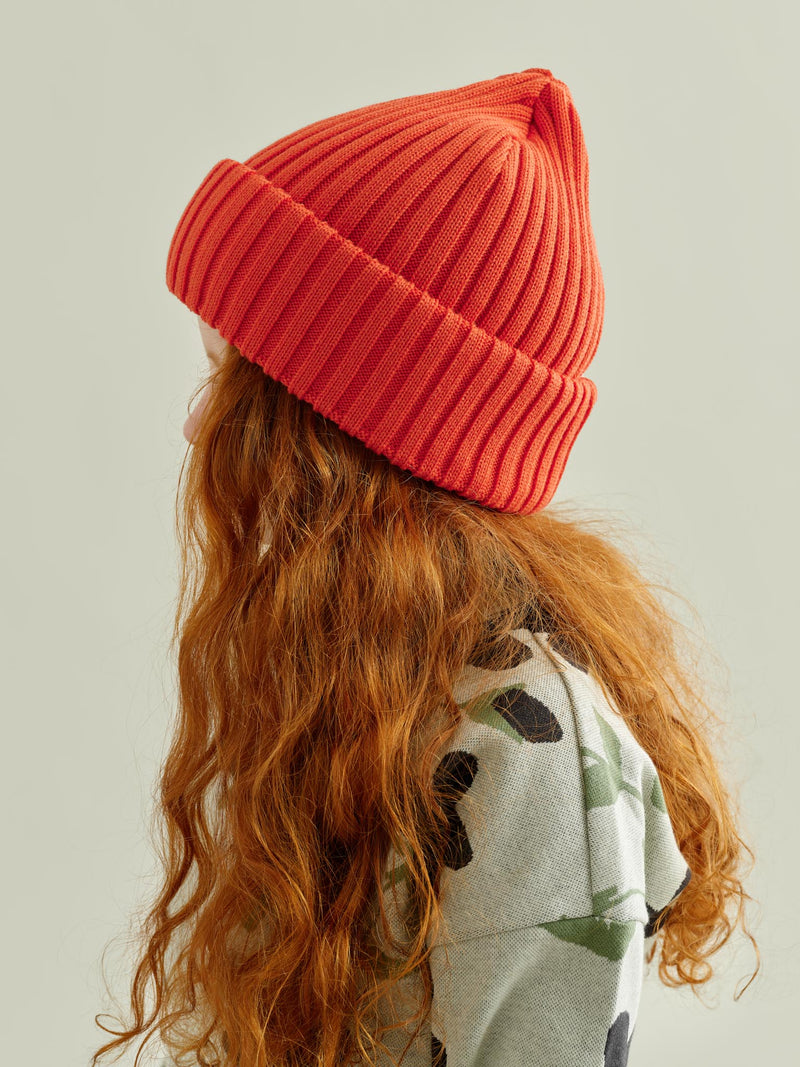 Merino Wool Beanie, cherry tomato