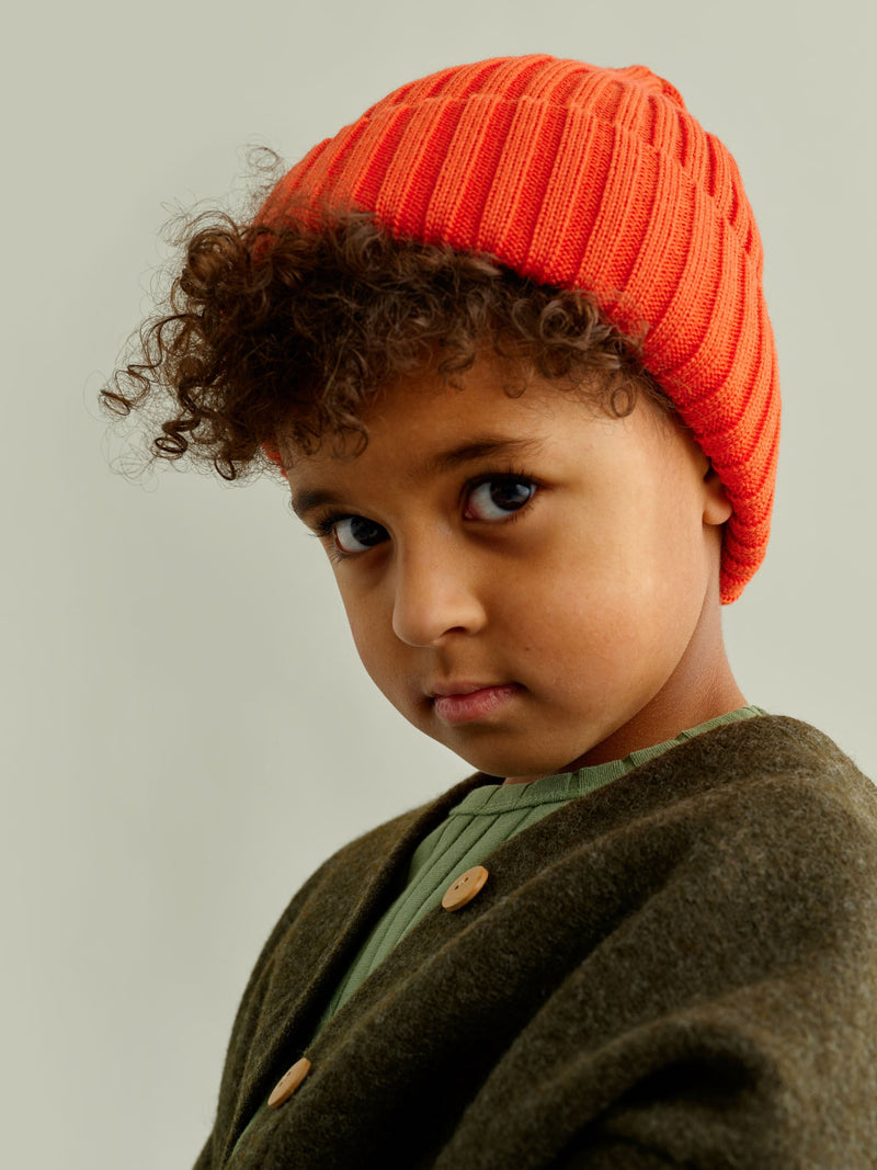 Merino Wool Beanie, cherry tomato