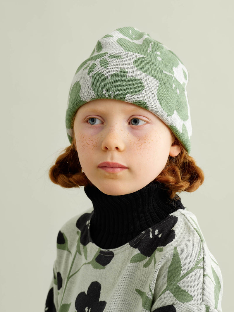 Blossoms Jacquard Beanie, sage