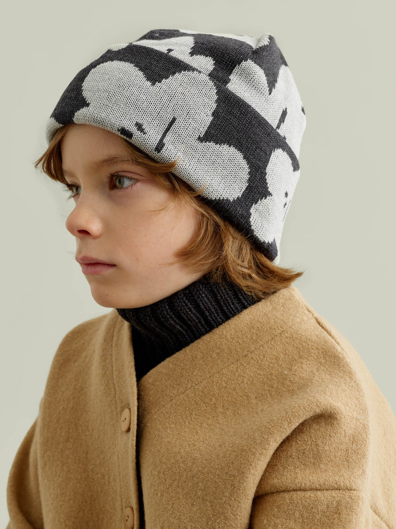 Blossoms Jacquard Beanie, dark grey
