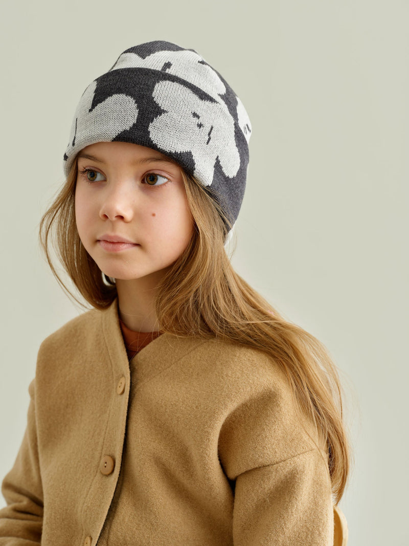 Blossoms Jacquard Beanie, dark grey