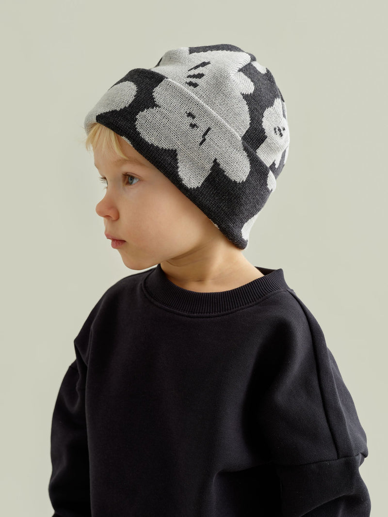 Blossoms Jacquard Beanie, dark grey