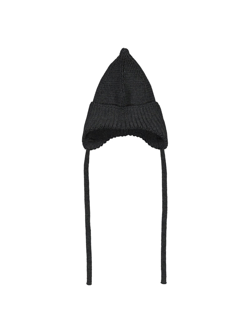 Pointy Beanie with Straps, dark grey
