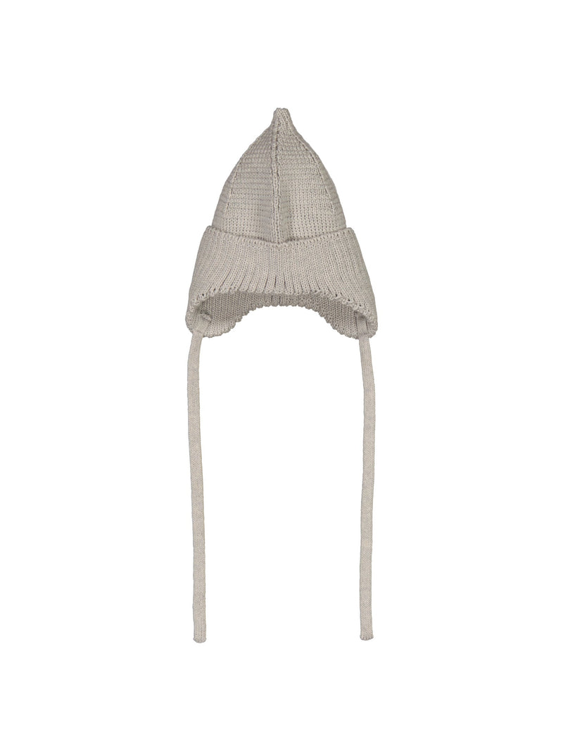 Pointy Beanie with Straps, pearl grey
