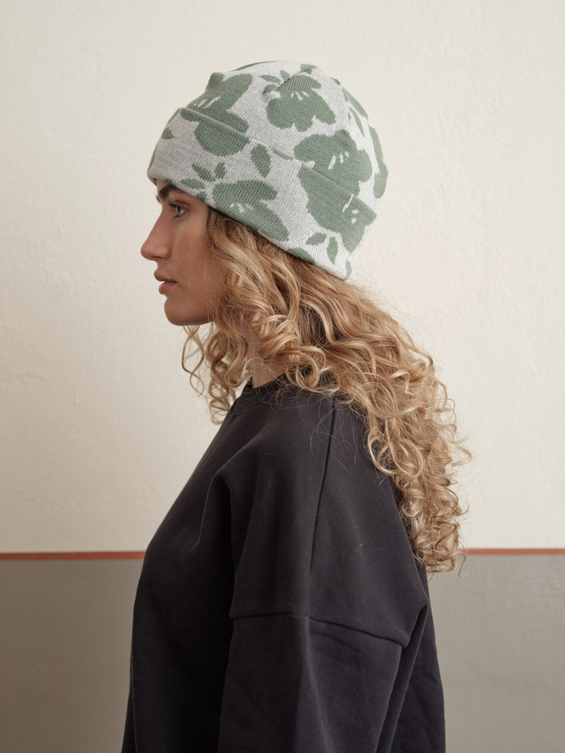 Blossoms Jacquard Beanie, sage