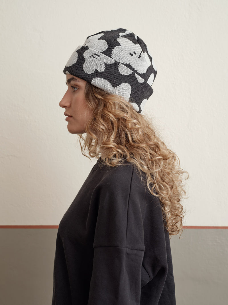 Blossoms Jacquard Beanie, dark grey