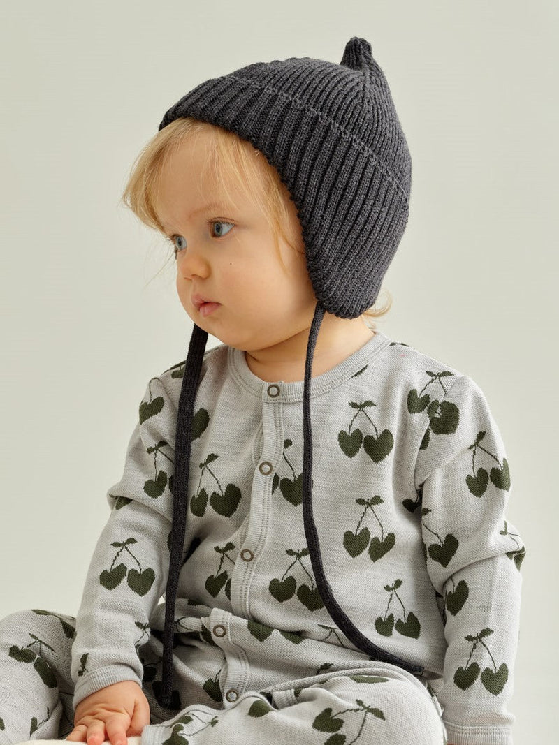 Pointy Beanie with Straps, dark grey
