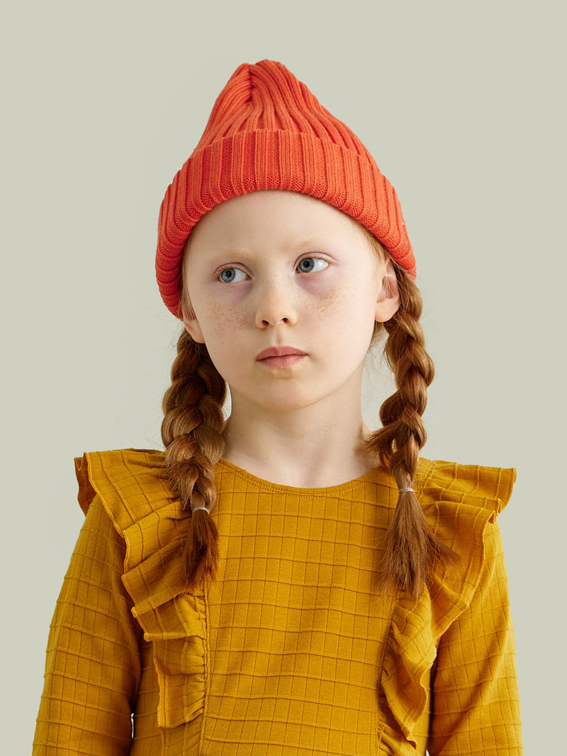 Merino Wool Beanie, cherry tomato