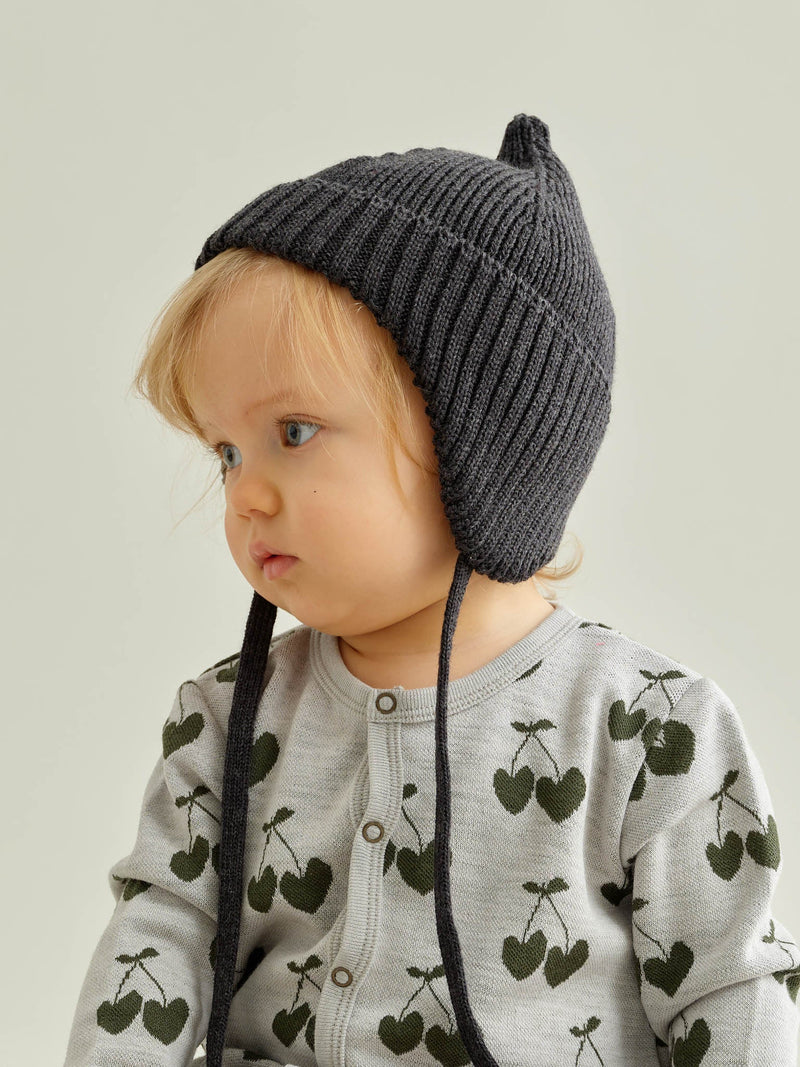 Pointy Beanie with Straps, dark grey