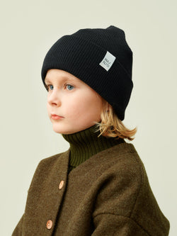 Fisherman Merino Wool Beanie, black