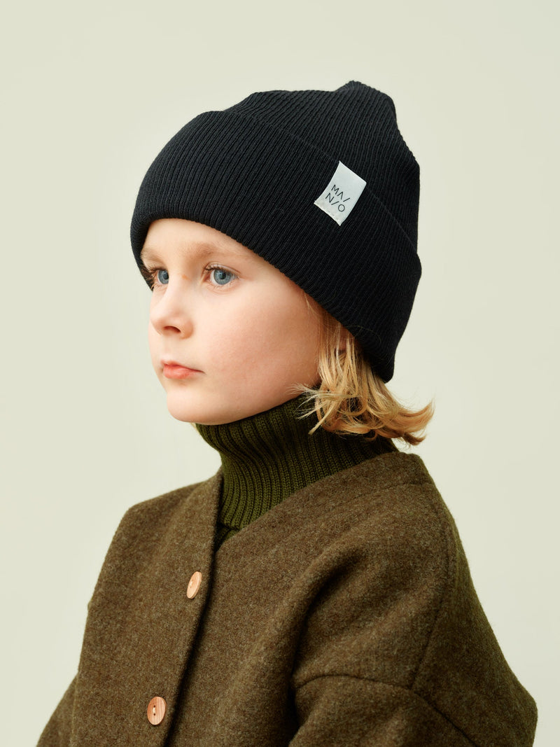 Fisherman Merino Wool Beanie, black